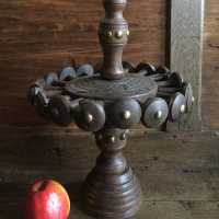 Breton table spoons-holder, in turned wood and brass nails - Popular Folk Art of Brittany. In turned chestnut wood, each hook is decorated with a brass nail,