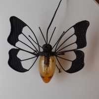 Butterfly wall lamp in metal and blown glass