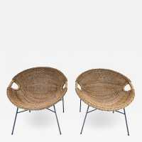rattan armchairs pair roberto mango italy 1950