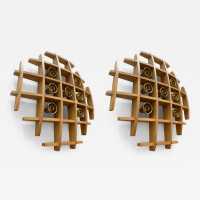 wall lights pair wood brass esperia italy 1970