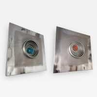 stainless steel pair wall lights angelo brotto esperia italy 1970