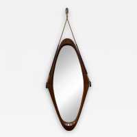 mirror teak wood cord leather italy 1950 1960