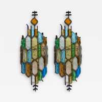 sconces pair wrought iron gilded longobard glass poliarte italy 1970