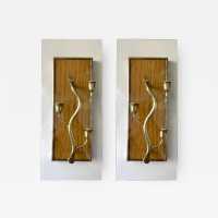 wall lights pair wood brass glass pietro chiesa italy 1950 1940
