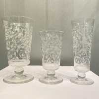 water glass, wine glass 11 cm H, flute 13.5 cm H.