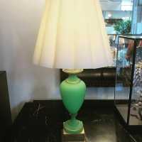 Lamp in “fresh mint” color opaline and paper lyre lampshade USA 1950