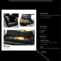 DE SEDE black leather sofa, set of two modules, France 1970