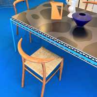 Michele de Lucchi_ table "Burgundy"_MEMPHIS MILANO_circa: 1980 / Philippe Starck_chaise "Tessa nature"_ALEPH DRIADE_circa:1980