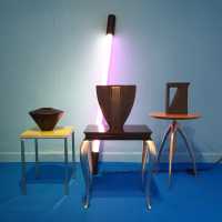 Philippe Starck _ table "Jelly slice", "Lola Mundo", "Vicious" _ DRIADE_circa: 1980 // Neon "Easylight" Philippe Starck // Ceramics by Claude Dumas_circa: 1980