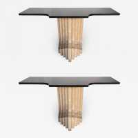 Pair of console tables in travertine and black marble by Catellan Italia. Italy 1970. the publisher of Carlo Scarpa. in the style of Gio Ponti, Gianfranco Frattini, Cassina, Osvaldo Borsani, Joe Colombo, Vico Magistretti, Luisa Parisi, Mario Bellini, Tito Agnoli, Afra Tobia Scarpa, Luciano Frigerio, Sporiti, Marco Zanuso, Giulio Moscatelli, Formanova, Renato Zevi, Romeo Rega, Maison Jansen, Willy Rizzo, Mario Sabot, Home and Garden Gallery, Dal Vera, Angelo Mangiarotti side tables coffee table