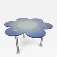 coffee table end of sofa flower margherite blue glass metal Glas Italia Italy 1990