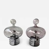 Pair of lamps in gray smoked glass and chromed metal by Glashütte Limburg. Germany 1970. in the style of Venini, Vistosi, Veronese, La Murrina, Stilux, Aldo Carlo Nason, Stilnovo, Joe Colombo, Arteluce, Arredoluce, Italian design Lumi, Luci, Rggiani, Sciolari, Werner Pantone, Luigi Colani, Raak, Angelo Lelii, Angelo Brotto, Esperia, Francesco Bocola, Superstudio, Enrico Tronconi, Mario Bellini, Harvey Guzzini, Luigi Massoni, Martinelli, Pierre Cardin, Fabio Lenci, Gio Ponti. sconces chandelier suspension