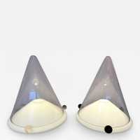Pair of Murano glass and metal lamps by Leucos. Italy 1980. in the style of Venini, Vistosi, La Murrina, Aldo Carlo Nason, Mazzega, Esperia, Stilnovo, Artemide, Arteluce, Arredoluce, Memphis style, Ettore Sottsass, Joe Colombo, Lumi, Luci, Rggiani, Sciolari, Werner Pantone, Raak, Angelo Lelii, Angelo Brotto, Superstudio, Enrico Tronconi, Mario Bellini, Harvey Guzzini, Luigi Massoni, Martinelli, Pierre Cardin, Fabio Lenci chandelier floor lamp sconces mid-century modern space age brass
