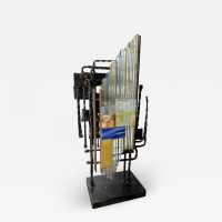 Brutalist sculpture lamp in wrought iron and hammered glass by Biancardi & Jordan. Italy 1970. in the style of Longobard, Poliarte, Carlo Aldo Nason, Mazzega Murano, Venini, Vistosi, La Murrina. floor lamp chandelier wall sconces mid-century brass gilt bronze