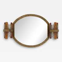Illuminating mirror with gilt wrought iron and hammered glass sconces by Longobard. Italy 1970 murano lamps mazzega venini vistosi la murrina carlo aldo nason