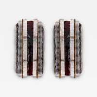 Pair of brutalist sconces in gilded wrought iron and hammered glass by Longobard. Italy 1970. in the style of Biancardi Jordan Arte, Poliarte, Carlo Aldo Nason, Mazzega Murano, Venini, Vistosi, La Murrina. chandelier pendant lamps