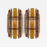 Pair of brutalist sconces in gilded wrought iron and hammered glass by Longobard. Italy 1970. in the style of Biancardi Jordan Arte, Poliarte, Carlo Aldo Nason, Mazzega Murano, Venini, Vistosi, La Murrina. pendant lightning chandelier wall lamps light mid-century