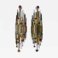 Large pair of sconces in gilded patinated wrought iron and hammered glass by Longobard. Italy 1970 Poliarte biancardi and jordan arte suspension chandelier lamps, Carlo Aldo nason for Mazzega Murano, Venini, vistosi, la murrina.