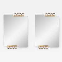 Pair of gray tinted glass brass mirrors by Modernindustria. Italy 1970 Romeo Rega, Tommaso Barbi, Sandro Petti for Maison Jansen, Willy Rizzo, Mario Sabot.