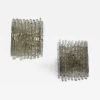 Pair of wall lights in hammered glass and metal by Poliarte. Italy 1970 murano mazzega venini vistosi la murrina aldo carlo nason