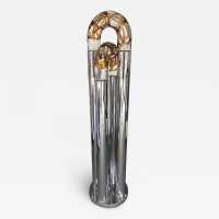 Chain Floor Lamp in Chrome Metal and Murano Glass. Aldo Nason for Mazzega. Italy 1970. in the style of Venini, La Murrina, Seguso, Carlo Nason, Poliarte, Esperia, Angelo Brotto, Stilnovo, Arteluce, Arredoluce, Artemide, Pierre Cardin, Lumi, Luci, Raak, Angelo Lelii, Francesco Bocola, Superstudio, Enrico Tronconi, Mario Bellini, Harvey Guzzini, Luigi Massoni, Martinelli, Fabio Lenci, Gio Ponti. Mid-Century Modern Space Age Brass Chandelier Lamps