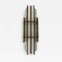 sconces lamp pair wrought iron gilded glass brutalist longobard poliarte italy 1970 biancardi jordan