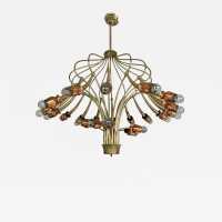 chandelier suspension brass flowers copper italy 1950 1960