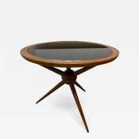 pedestal coffee table wood black opaline glass cesare lacca italy 1960 1950