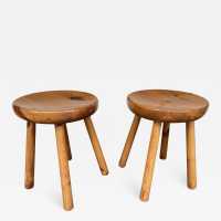 pair charlotte perriand les arcs pine wood stools 1950 1960