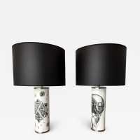Pair of black and white table lamps by MC Maurits Cornelis Escher. Italy 1980. in the style of Piero Fornasetti. floor lamp mid-century brass artist 1960 1970 1980 editor