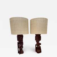 lamps pair wood sculpture gianni pinna italy 1970 brutalist