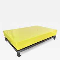 Coffee table with drawers in yellow lacquered wood and silver nickel-plated brass by Guy Lefèvre. France 1970 maison jansen willy rizzo mario sabot stainless steel chromed metal side tables