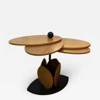 pedestal table flower wood metal italy 1980