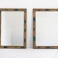 Pair of brutalist mirror in gilded wrought iron and hammered glass by Poliarte. Italy 1970. in the style of Biancardi Jordan Arte, Longobard, Carlo Aldo Nason, Mazzega Murano, Venini, Vistosi, La Murrina. pendant lightning chandelier wall lamps light mid-century lamp sconces modern