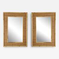 Hollywood Regency style wall mirror, Mid-Century Modern style, beautiful blend of bamboo, rattan and raffia, made by the Dal Vera manufacturer. Famous designers include Renato Zevi, Romeo Rega, Maison Jansen, Willy Rizzo and Mario Sabot.