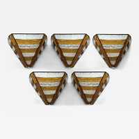 Mid-century wall sconces in hammered glass and wrought iron, with a gold and copper patina, in the brutalist style, made by the Italian manufacturer Longobard, a competitor of Biancardi Jordan in Verona and Poliarte in the 1970s. Famous designers, such as Carlo Aldo Nason for Mazzega Murano, Venini, Vistosi, La Murrina, Esperia and Angelo Brotto.