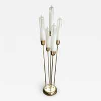 Mid-century modern space age brass Roseau floor lamp, smoky white blown Murano glass tube shade by Italian design manufactory Mazzega. Famous manufacturers such as Venini, La Murrina, Seguso, Carlo Aldo Nason, Poliarte, Esperia, Angelo Brotto, Stilnovo, Arteluce, Arredoluce, Artemide, Pierre Cardin, Lumi, Luci, Raak, Angelo Lelii, Francesco Bocola, Superstudio, Enrico Tronconi, Mario Bellini, Harvey Guzzini, Luigi Massoni, Martinelli, Fabio Lenci, Gio Ponti.