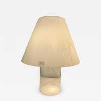 Mid-century modern table, desk or bedside lamp in white and clear Murano glass, entirely made of glass, with glass shade, by the Italian manufacturer Murano Due. Guaranteed original Murano glass label. Famous designs: Carlo Aldo Nason for Mazzega, Vistosi, La Murrina, Poliarte, Veronese, Seguso, Stilnovo, Artemide, Arredoluce and Arteluce.