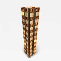 Rare mid-century modernist space age tower floor lamp designed by the Italian manufacturer Poliarte. Pressed bubbled glass and amber cube, silver metal and brass face. Manufacture of famous publishers such as Venini, Vistosi, La Murrina, Seguso, Aldo Nason, Poliarte, Carlo Aldo Nason for Mazzega, Stilnovo, Arteluce, Arredoluce, Artemide, Pierre Cardin, Lumi, Luci, RAAK, Angelo Lelii, Francesco Bocola, Superstudio, Enrico Tronconi, Mario Bellini, Harvey Guzzini, Luigi Massoni, Martinelli, Fabio Lenci, Gio
