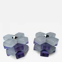 Pair of mid-century modern space age round cube lamps designed by Italian manufacturer Poliarte. Pressed bubble glass with purple detail. Manufacture of famous publishers such as Venini, Vistosi, La Murrina, Seguso, Aldo Nason, Carlo Aldo Nason for Mazzega, Stilnovo, Arteluce, Arredoluce, Artemide, Pierre Cardin, Lumi, Luci, RAAK, Angelo Lelii, Francesco Bocola, Superstudio, Enrico Tronconi, Mario Bellini, Harvey Guzzini, Luigi Massoni, Martinelli, Fabio Lenci, Gio Ponti.