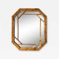 Octagonal wall mirror in beaded bamboo by Vivai del Sud, Italian design. Original manufacturer's stamp on the back. Famous designs by Maison Arpex International, Dal Vera, Renato Zevi, Romeo Rega, Maison Jansen, rattan and brass palm, and Mario Sabot.
