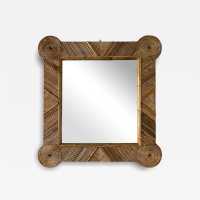 Large mid-century Hollywood Regency wall mirror made of bamboo, rattan, raffia, and wicker by the Italian manufacturer Vivai del Sud. Original manufacturer stamp on the back. Famous designs by Maison Arpex International, Dal Vera, Renato Zevi, Romeo Rega, Maison Jansen, brass palm, and Mario Sabot.