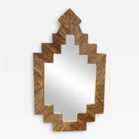Rare pyramidal wall mirror made of bamboo, rattan, raffia, and wicker, from the Italian manufacturer Vivai del Sud. Original manufacturer's stamp on the back. Famous designers such as Maison Arpex International, Dal Vera, Renato Zevi, Romeo Rega, Palm Tree, Maison Jansen, Willy Rizzo, and Mario Sabot.