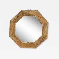 Mid-century modern octagonal wall mirror made of brass and bamboo, rattan, raffia, and wicker by the Italian manufacturer Vivai del Sud. Original manufacturer stamp on the back. Famous designs by Maison Arpex International, Dal Vera, Renato Zevi, Romeo Rega, Maison Jansen, Brass Palm, and Mario Sabot.