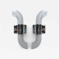 pair of 2 mid-century modern Space Age chrome metal wall sconces by Aldo Nason for Mazzega Manufacture. Bubble blown Murano glass. Famous manufactory like Venini, Vistosi, La Murrina, Seguso, Carlo Nason, Poliarte, Esperia, Angelo Brotto, Stilnovo, Arteluce, Arredoluce, Artemide, Pierre Cardin, Lumi, Luci, Raak, Angelo Lelii, Francesco Bocola, Superstudio, Enrico Tronconi, Mario Bellini, Harvey Guzzini, Luigi Massoni, Martinelli, Fabio Lenci, Gio Ponti.