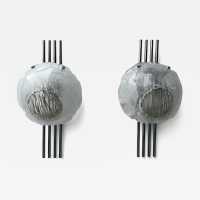 Pair of Space Age Mid-Century Modern wall lights in chrome metal and textured glass by Italian designer Angelo Brotto for the Esperia manufacture. Famous design Venini, La Murrina, Seguso, Carlo Aldo Nason, Poliarte, Stilnovo, Arteluce, Arredoluce, Artemide, Pierre Cardin, Lumi, Luci, Raak, Angelo Lelii, Francesco Bocola, Superstudio, Enrico Tronconi, Mario Bellini, Harvey Guzzini, Luigi Massoni, Martinelli, Fabio Lenci, Gio Ponti.