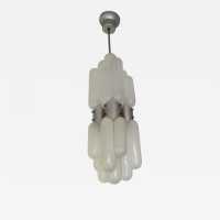 Torpedo chandelier suspended from the ceiling, lightning lamp by Carlo Nason, the brother of Aldo Nason. Smoked white blown Murano glass, silver metal. Famous manufactory like Venini, Vistosi, La Murrina, Seguso, Carlo Nason, Poliarte, Esperia, Angelo Brotto, Stilnovo, Arteluce, Arredoluce, Artemide, Pierre Cardin, Lumi, Luci, Raak, Angelo Lelii, Francesco Bocola, Superstudio, Enrico Tronconi, Mario Bellini, Harvey Guzzini, Luigi Massoni, Martinelli, Fabio Lenci, Gio Ponti.