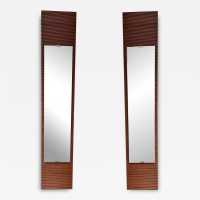 Mid-Century Modern style striped wood wall or floor mirror with brass details. Inspired by Ico Parisi, Cesare Lacca, Gio Ponti, Franco Campo, Carlo Graffi, and Osvaldo Borsani.
