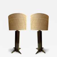 Pair of brass table or bedside lamps, Space Age, Brutalist and Mid-Century Modern style.