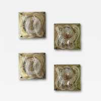 Pair of Space Age, Mid-Century Modern style wall lights in textured Murano glass and brass, with gold brushed brass finish to the sides. Can also be recessed. Renowned Italian design: Venini, Vistosi, La Murrina, Aldo Carlo Nason for Mazzega, Stilnovo, Joe Colombo, Arteluce, Arredoluce, Lumi, Luci, Rggiani, Sciolari, Werner Pantone, Luigi Colani, Raak, Angelo Lelii, Angelo Brotto, Esperia, Francesco Bocola, Superstudio, Enrico Tronconi, Mario Bellini, Harvey Guzzini, Luigi My